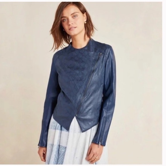 ANTHROPOLOGIE blank NYC blue snake faux leather jacket - Picture 2 of 11
